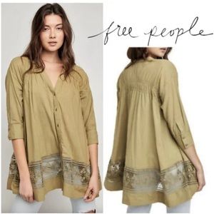 Free People Green Gardens Tunic Oversized Top Sz S